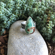 Load image into Gallery viewer, Front view of Chrysoprase Holly Ring  size 6.75