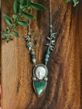 Load image into Gallery viewer, Goddess Green turquoise silver necklace with fancy jasper beads