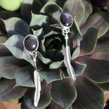 Load image into Gallery viewer, Blue Goldstone Feather Earrings