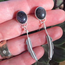 Load image into Gallery viewer, Blue Goldstone Feather Earrings
