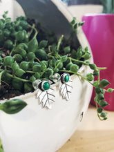 Load image into Gallery viewer, Malachite Leaf Earrings in sterling silver with endcaps