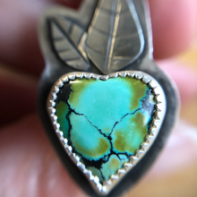 Load image into Gallery viewer, Turquoise Heart Blossom Ring close up of hubei turquoise heart
