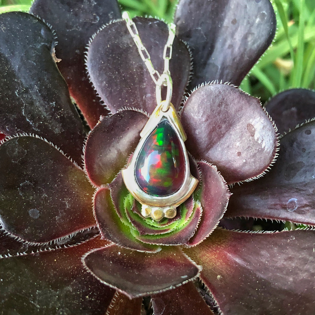 Black opal teardrop necklace