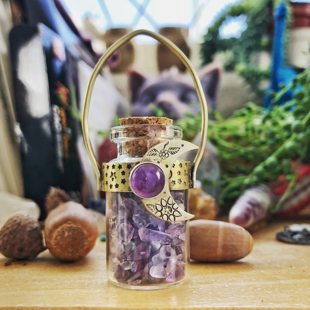 Amethyst Crystal Moon Jar Necklace and Altar