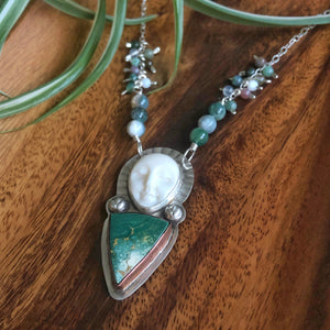 Serenity goddess with green turquoise and copper bezel