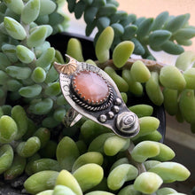 Load image into Gallery viewer, Moon Protective Eye Talisman Ring with Peach Moonstone
