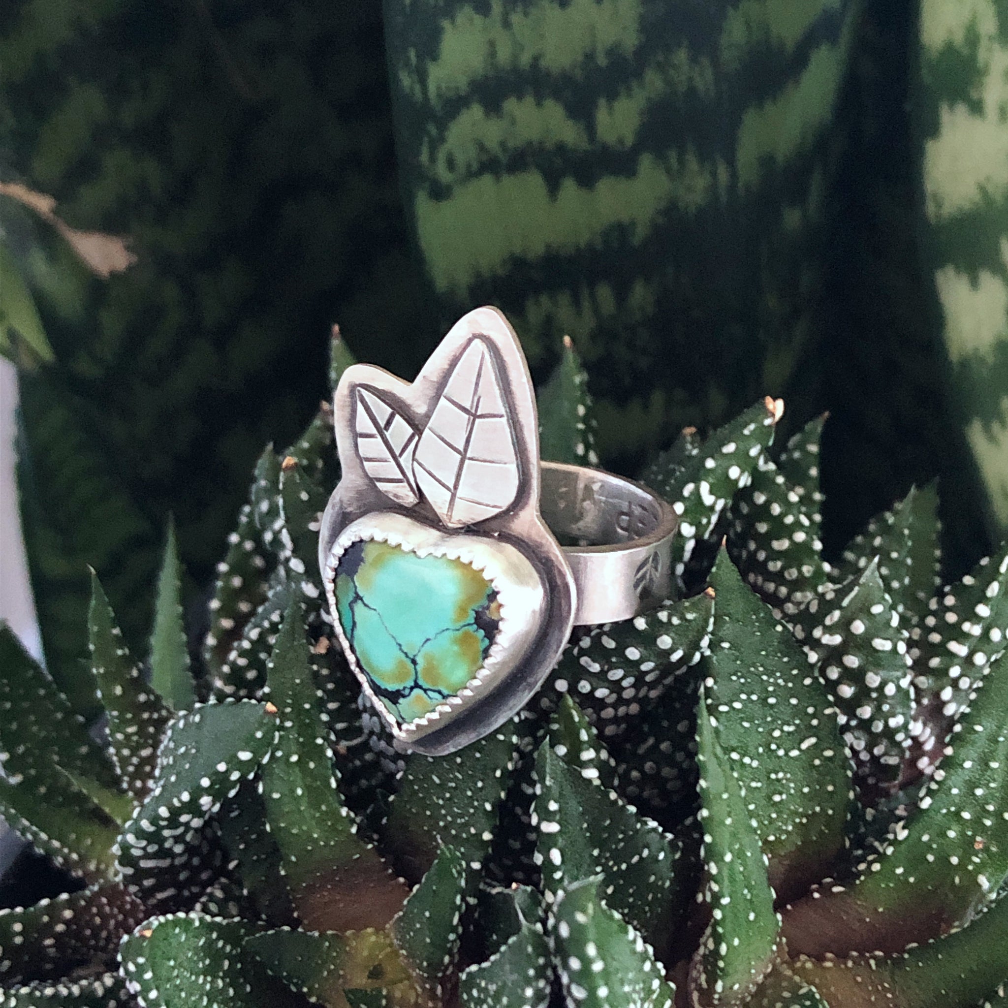 Turquoise Heart Blossom Ring (7.25) – Crow Totem Arts by B. Worsfold