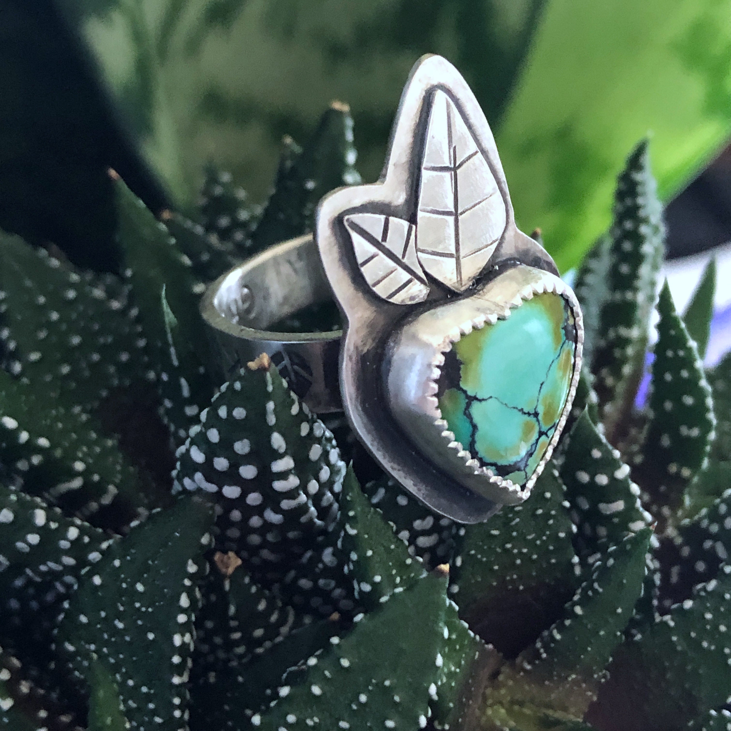 Turquoise Heart Blossom Ring (7.25) – Crow Totem Arts by B. Worsfold